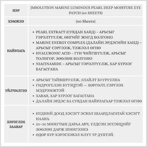 JM Solution Marine Luminous Pearl Deep Moisture Eye Patch, 60p /Зовхины ...